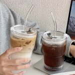 1PC Glass Iced Coffee Cup Tumbler With Straw And Lid 450ML Smoothie Cups Heat Resistant Juice Drinking Cup Clear Coffee Cup Larg