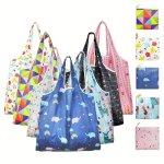 New Large Foldable Waterproof Shopping Bag Flower Cloth Square Bag Portable Tote Bag