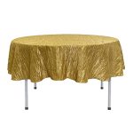 Your Chair Covers - 90 Inch Round Crinkle Taffeta Tablecloth - Gold Crushed Shiny Dining Table Cloth For Wedding Party Birthday