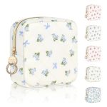 Playexen Floral Period Bag Small Period Pouches For Teen Girls Quilted Sanitary Napkin Storage Bag Compact Discreet Pad And Tamp