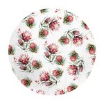 Red Protea On White Wood Round Tablecloth