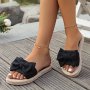 Women's Bowknot Decor Slides Open Toe Lightweight Slip On Flats Cute Seaside Slide Shoes