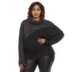 Donnay Plus Size Casual Knit Colour Block Dolman C&s Top - Black & Charcoal
