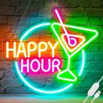 Basaneon Happy Hour Neon Sign Dimmable LED Happy Hour Neon Bar Signs For Home Bar USB Powered Bright Cocktails Happy Hour Neon S