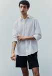 Regular Fit Linen-blend Shirt - White Striped