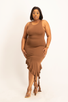Elora Asymmetrical Ruffle Dress - Pinecone - XXL