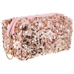 Valiclud Sequin Makeup Bag Pink Portable Cosmetic Organizer Large Capacity Travel Toiletry Storage Pouch For Women