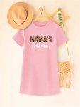 Girls Casual Dress Fashion Letter Mama's MINI Pattern Print Girls Crew Neck Comfortable Dress Girls Clothing Gift