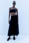 Smocked-waist Skirt - Black