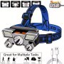 Staaricc 1/2 Headlights Built-in Battery USB Charging Home Decoration Hardware Tools 4 Modes Portable Head Flashlight Lightweight 5 LED Headlight Outdoor Camping Fishing Light Mining Headlight Blue/Golden