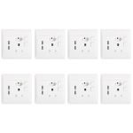 Set Of 8 Double Wall Sockets 1 X 3 & 1 X 2 Point With 2 USB Ports – White