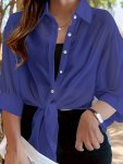 Plus Size Solid Collared Button Blouse Casual 3 4 Sleeve Blouse For Spring & Fall Women's Plus Size Clothing