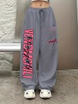 Letter Print Drawstring Waist Loose Pants Casual Hip-hop Streetwear Pants Women's Clothing