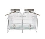 2X3L Glass Dispenser With Metal Lid & Stand