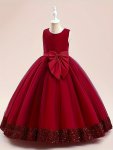 Sequins Edge Girl's Formal Maxi Gown Fit & Flare Sleeveless Maxi Dress For Performance Wedding Evening Party