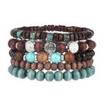 Mikovivi 5PCS Life Tree Beaded Bracelets For Women Multilayer Boho Bracelets Stackable Handmade Wood & Alloy Bead Elastic Bracel