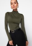 Shirring Detailed Bodysuit - Khaki