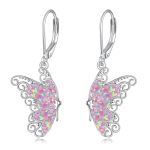 Hkpatop Butterfly Earrings 925 Sterling Silver Purple Opal Butterfly Jewelry For Women