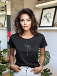 Lined Flower Fitted Tee - Black - Large