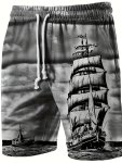 Men's 3D Retro Boat Pattern Print Beach Shorts Activewear Lightweight Drawstring Shorts For Summer Holiday Beach Resorts