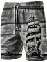 Men's 3D Retro Boat Pattern Print Beach Shorts Activewear Lightweight Drawstring Shorts For Summer Holiday Beach Resorts