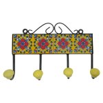 Wall Mounted 4 Hooks With Mosaic Tile Yellow And Red