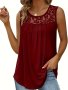 LaCie Lace Stitching Pleated Tank Top Casual Crew Neck Summer Sleeveless Top Women's Clothing