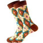 1PAIR Men's Khaki Ethnic Cotton Socks With Geometric-pattern