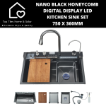 Nano Black Honeycomb Digital Display LED Smart Kitchen Sink Set - 750 X 360MM
