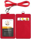 Teskyer Badge Holder With Lanyard Leather Id Name Badge Card Holder With Lanyard For Id Badges Vertical Starry Red