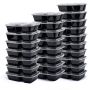25 Pack 32 Oz Meal Prep Containers Reusable 2 Compartment With Lids Black