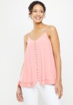 Frill With Center Buttons Cami Top - Pink