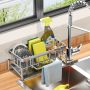 Sponge Holder For Kitchen Sink Self-drainage Kitchen Sink Caddy Rustproof Steel Dish Sponge Organizer With Removable Dishcloth Rack Soap Dispenser