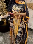 Ramadan Allover Print Kaftan Dress Elegant Contrast Trim Long Sleeve Maxi Length Dress Women's Clothing