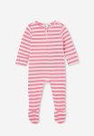 Cotton On The Long Sleeve Zip Romper - Hannah Stripe Rasberry Pink vanilla