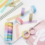 12PCS Candy Pastel Washi Tape Set - 7.5MM X 2M Adhesive Decorative Paper Tapes For Scrapbooking Journaling & Diy Crafts