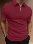 Casual Stretch Men's Solid Color Zipper Lapel Golf Shirt Male Summer Streetwear