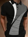 Men's Fashion Color Block Shirt Classic Short Sleeve Golf Shirt Comfort Fit For Casual Outings And Formal Occasions