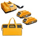 Ingco - Fast Intelligent Charger 2 X 2AH Batteries & 33CM Tool Bag Yellow