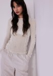 Overlock-detail Knitted Top - Beige