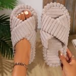 Women's Fashionable Indoor Non-slip Soft Sole Open-toe Crisscross Strap Slippers - Casual Solid Color Cozy Home Shoes Winter & A