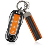 T-carbon Carbon Fiber Key Fob Cover With Keychain Compatible With Porsche Cayenne 918 Panamera 2018-2025 Key Fob Case Compatible