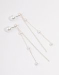 Silver Pearl Cup Chain Sandwich Drop Earrings