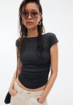 Gathered Cap-sleeved Top - Grey