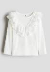 Flounce-trimmed Cotton Top - White