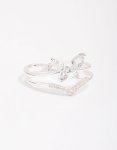 Silver Plated Cubic Zirconia Butterfly Double Band Ring - M l