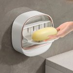 1PC Wall-mounted Soap Dish With Drain And Cover Multifunctional Bathroom Soap Holder Pvc Unscented Shower Accessory For Beauty C