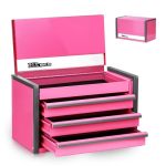 P.i.t. MINI Tool Box 8.6"W X 4.6"D Portable 3 Drawer Steel Stackable Pink Tool Box With Magnetic Tab Locking Pink Micro Top Ches