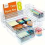 8PCS Drawer Organizer Set - Transparent Pet Storage Boxes For Office Supplies Markers Cosmetics & Desk Clutter