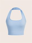 Solid Color Crop Halter Top Sexy Backless Top For Summer Women's Clothing